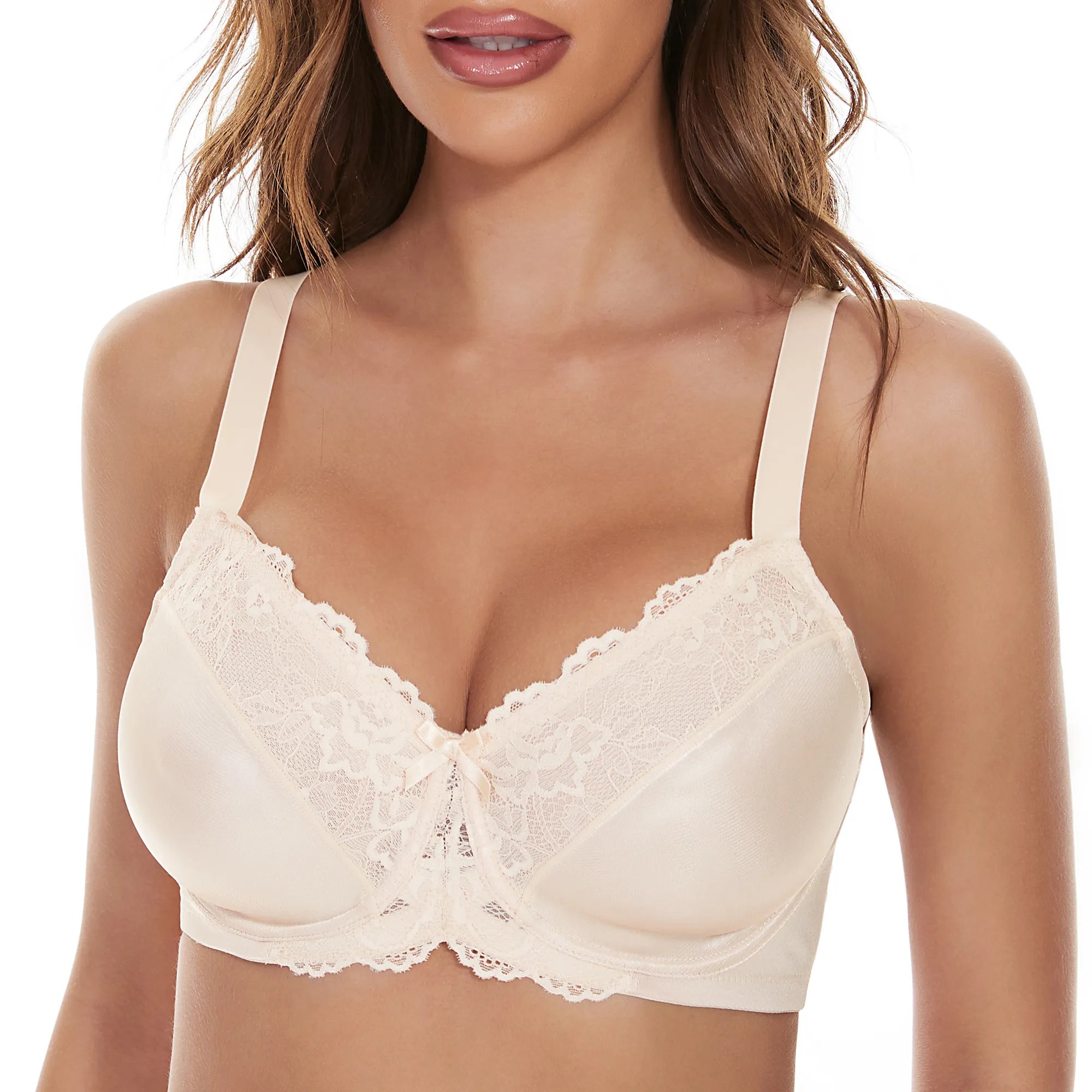 Plus Size Underwire Lace Floral Minimizer Bra - Champagne