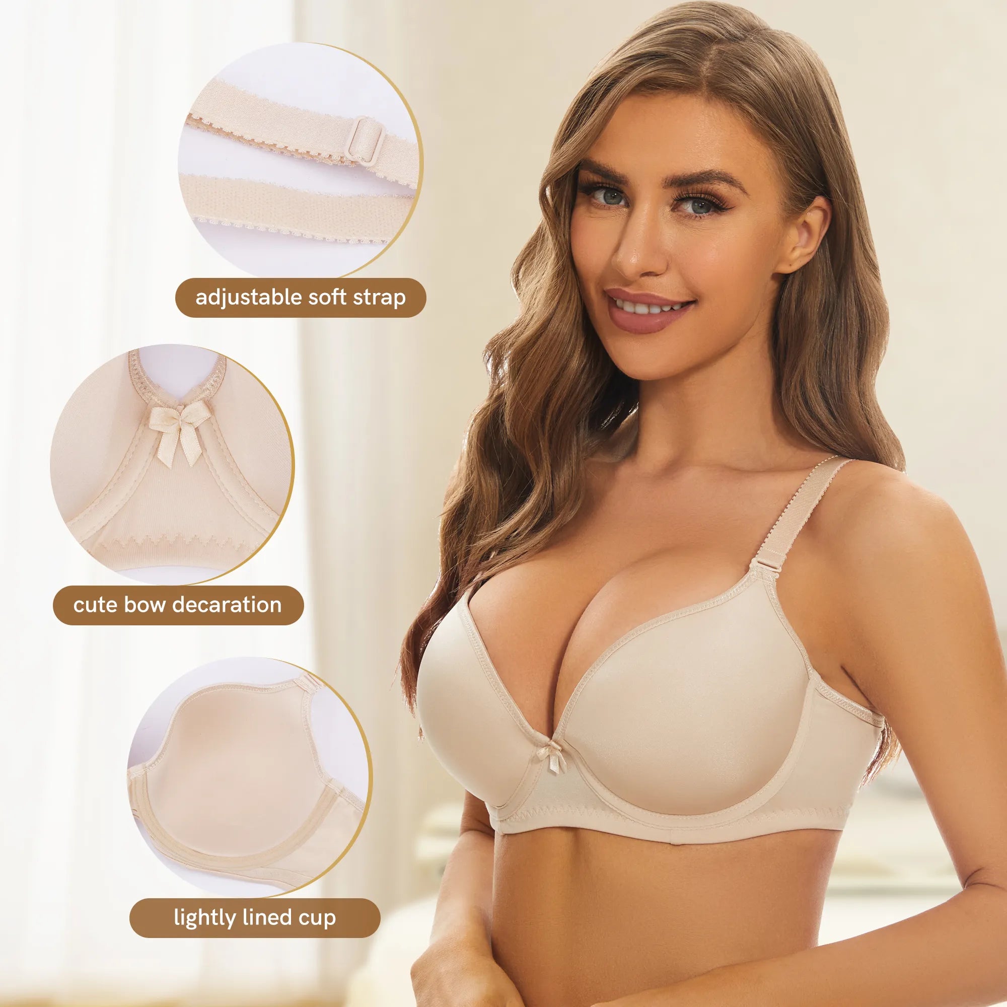 Sheroine T-Shirt Padded Underwire Push-Up Bra - Nude