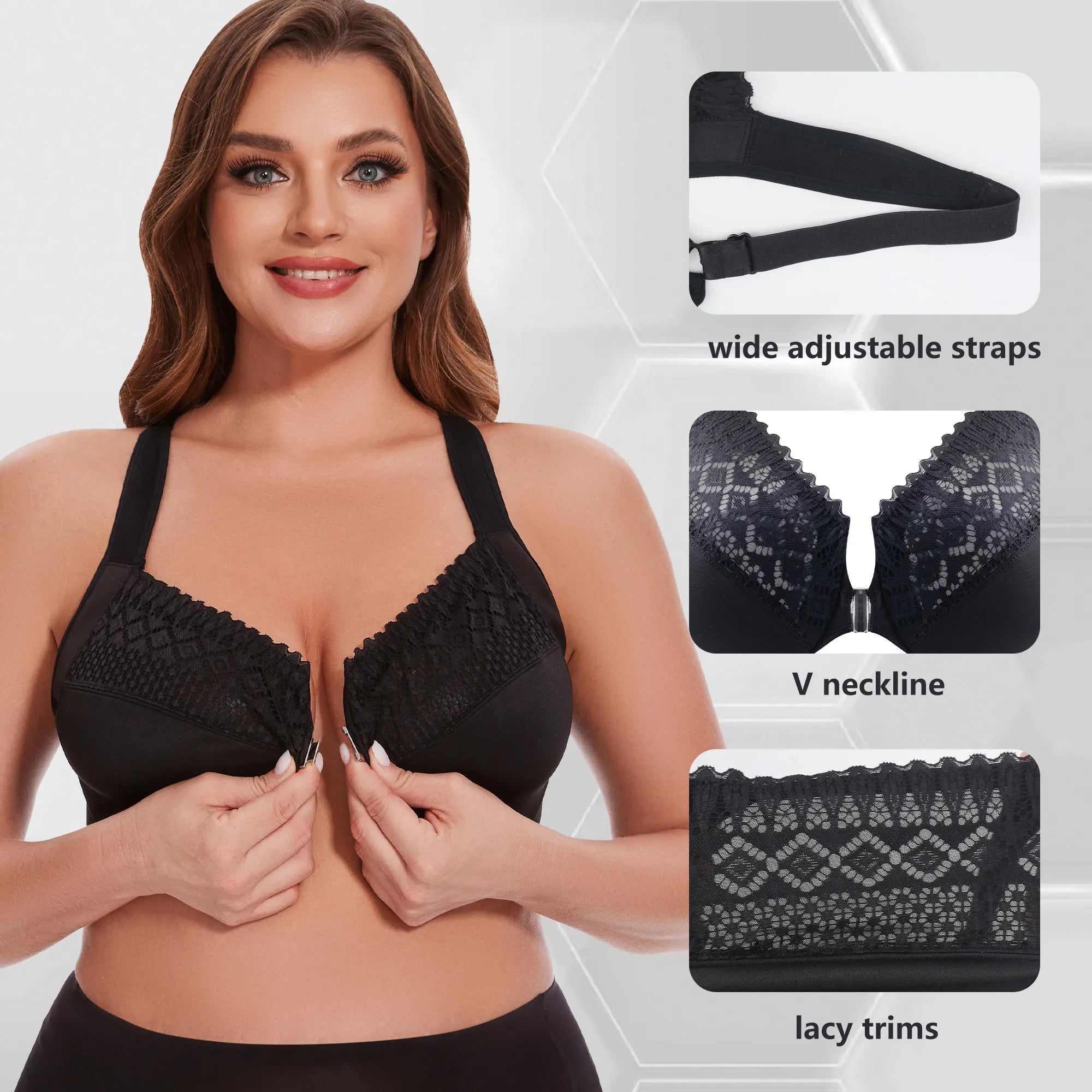 Sheroine Underwire Front Closure Racerback Bra - Black