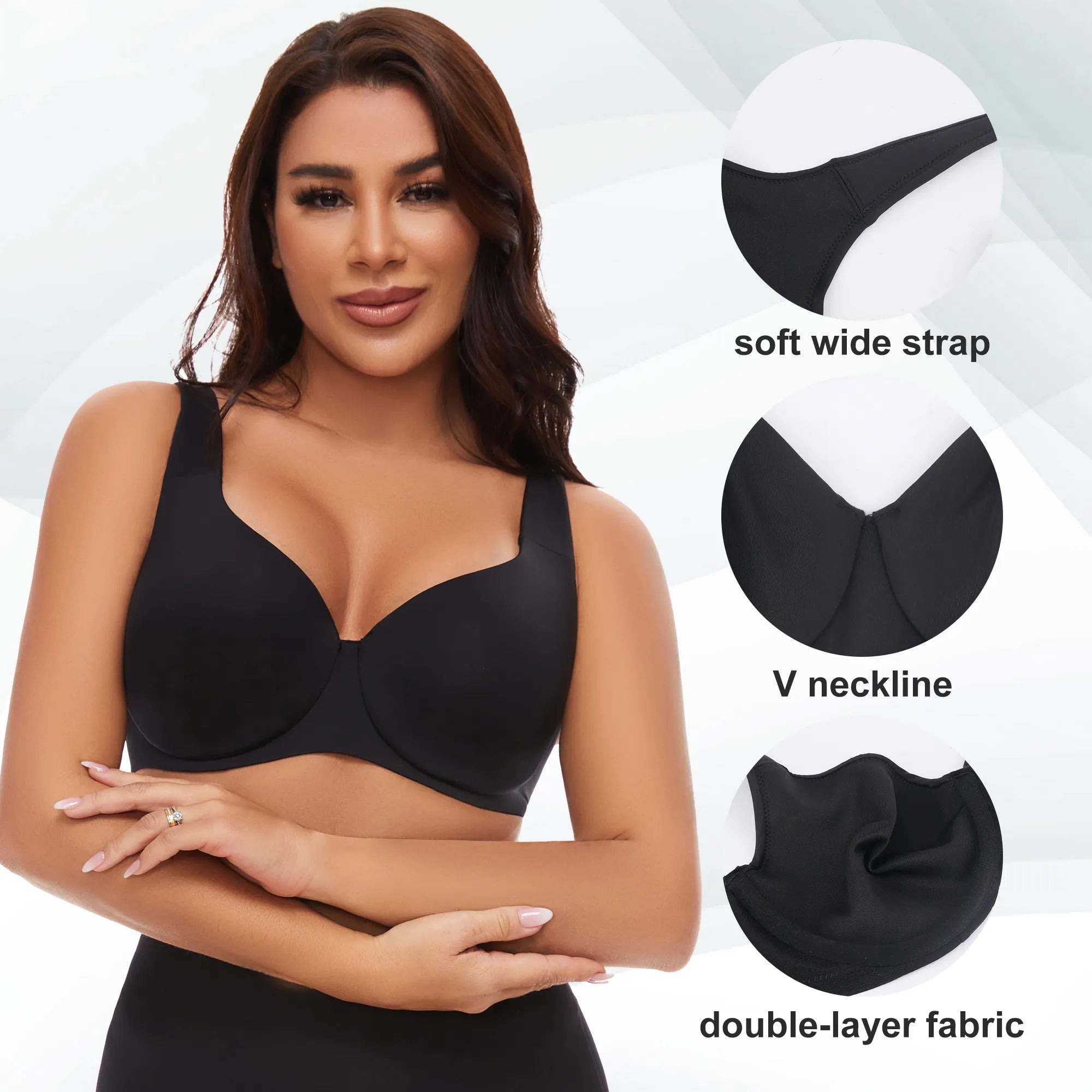 Sheroine Underwire Seamless Full Coverage Plus Size Unpadded Bra - Black