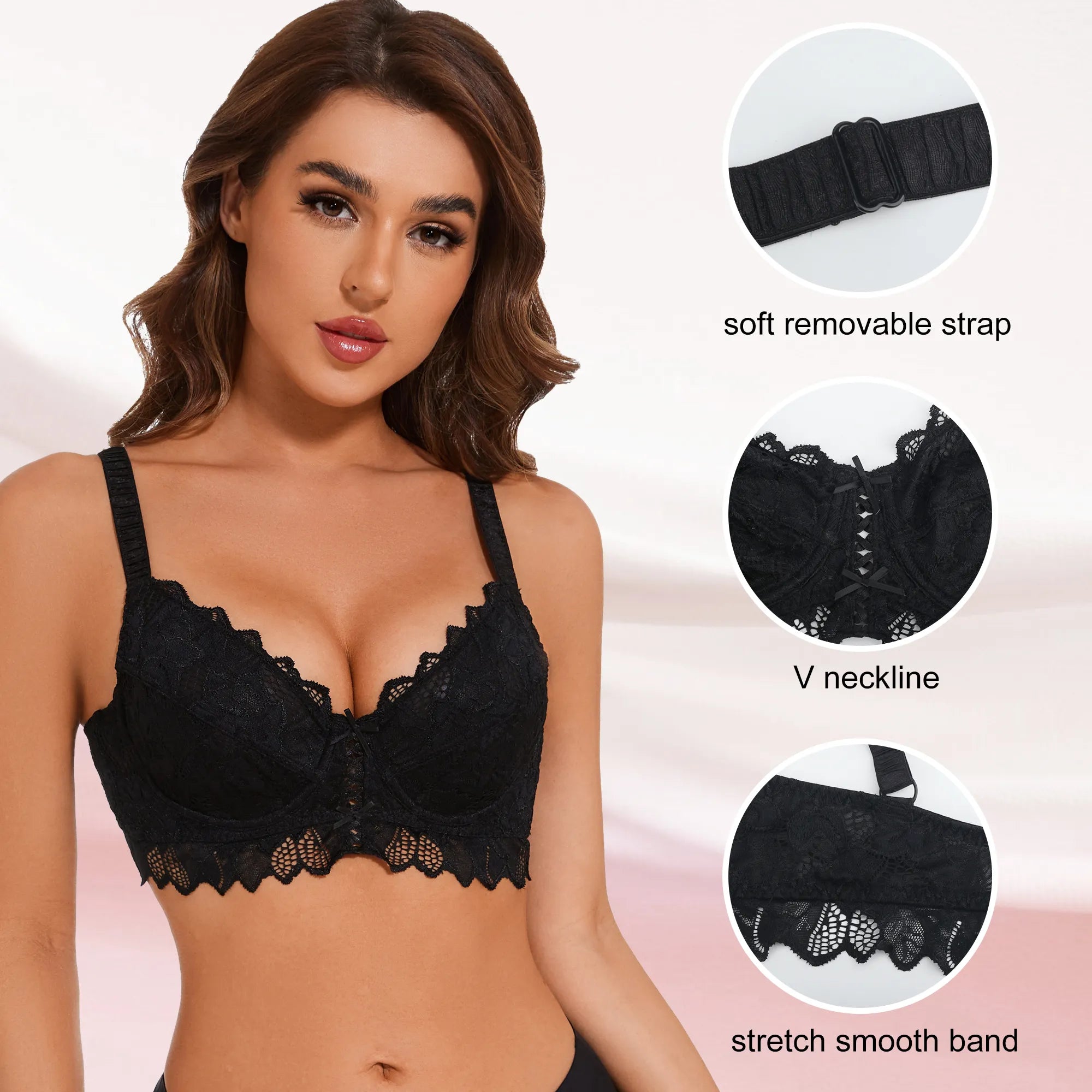 Sheroine Women's Lace Sheer Underwire Bra - Black