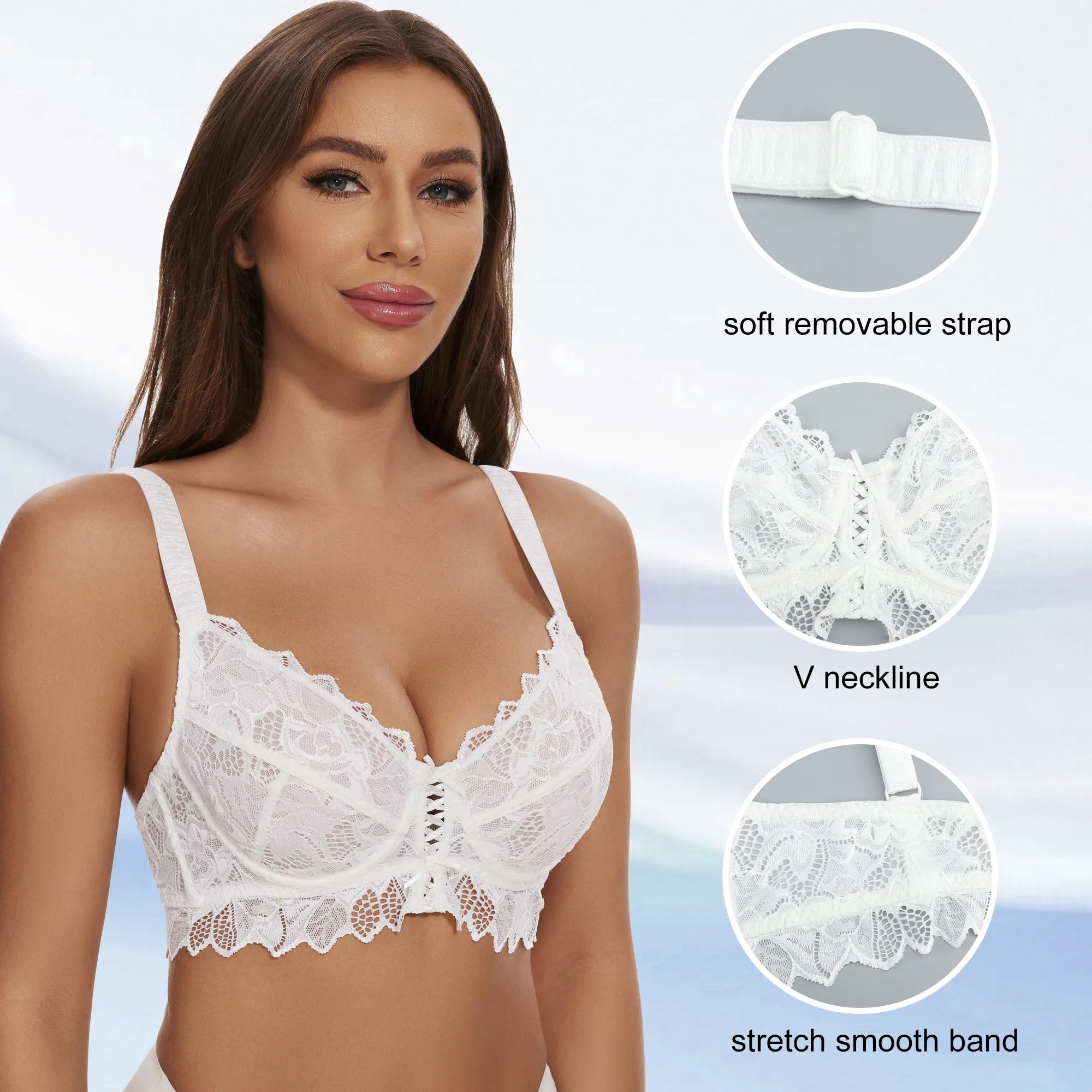 Sheroine Women's Lace Sheer Underwire Bra - White