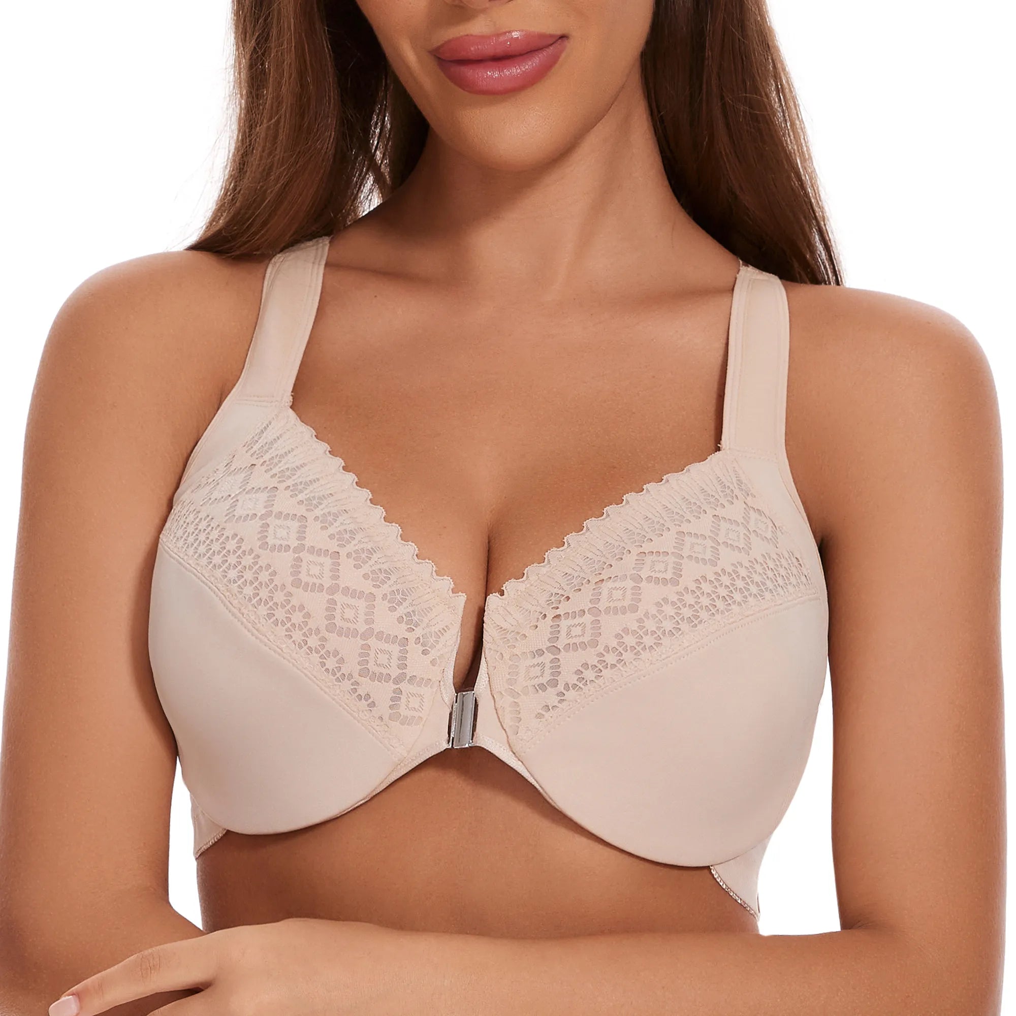 Sheroine Underwire Front Closure Racerback Bra - Nude