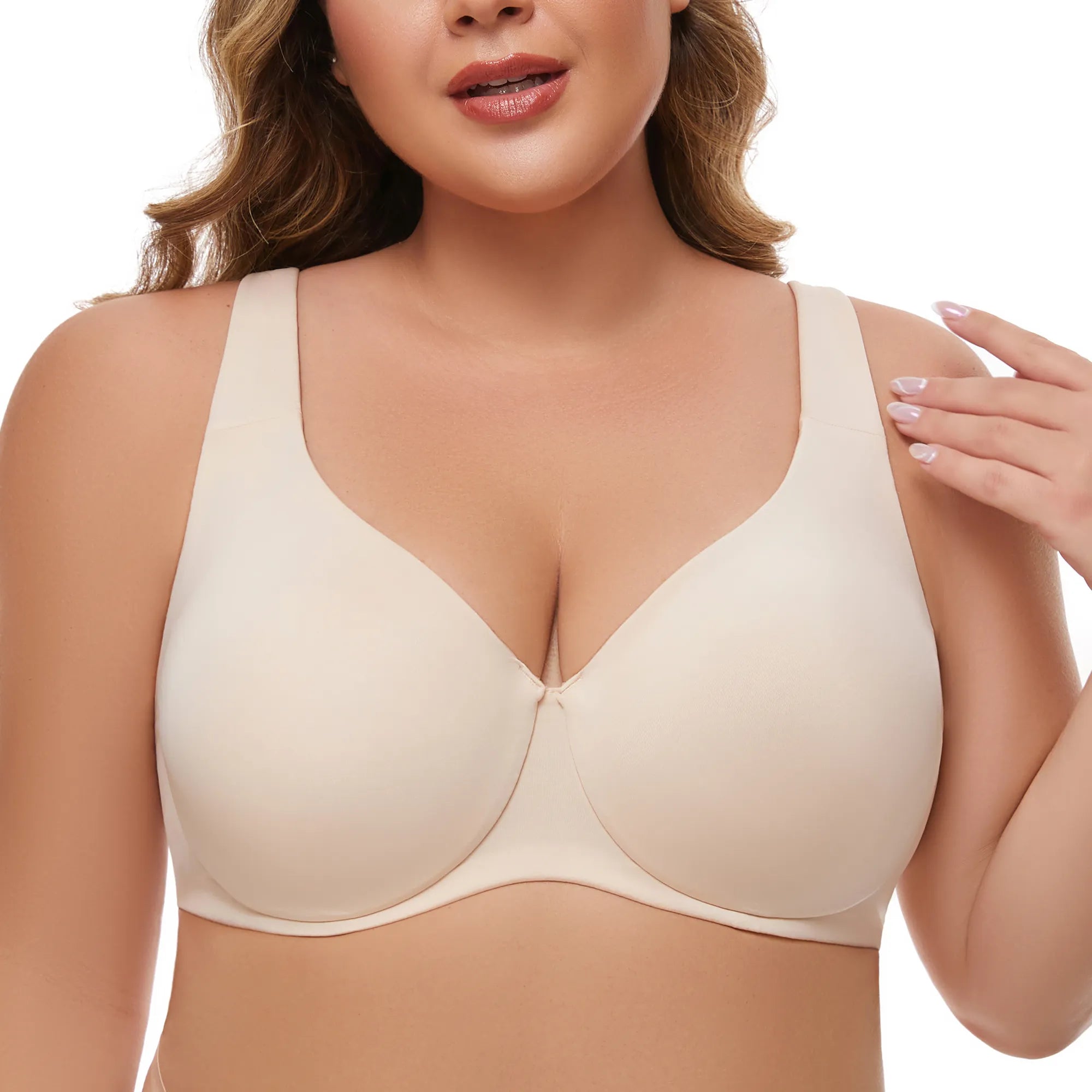 Sheroine Underwire Seamless Full Coverage Plus Size Unpadded Bra - Nude