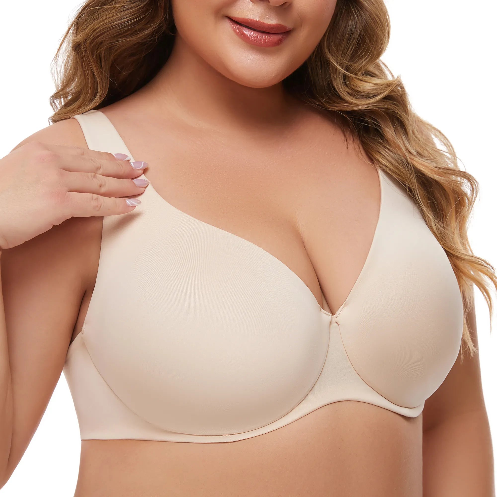 Sheroine Underwire Seamless Full Coverage Plus Size Unpadded Bra - Nude