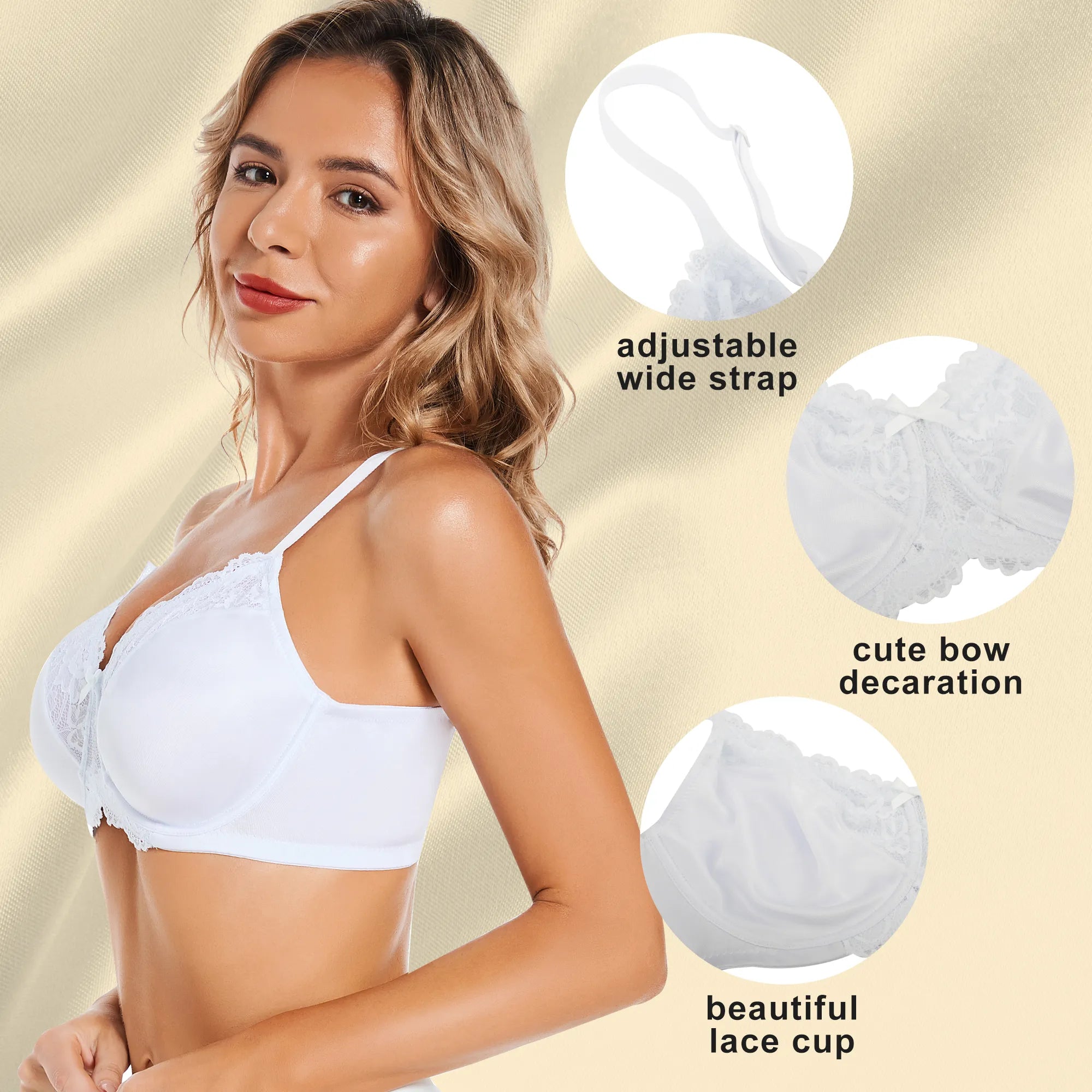 Plus Size Underwire Lace Floral Unlined Minimizer Bra - White