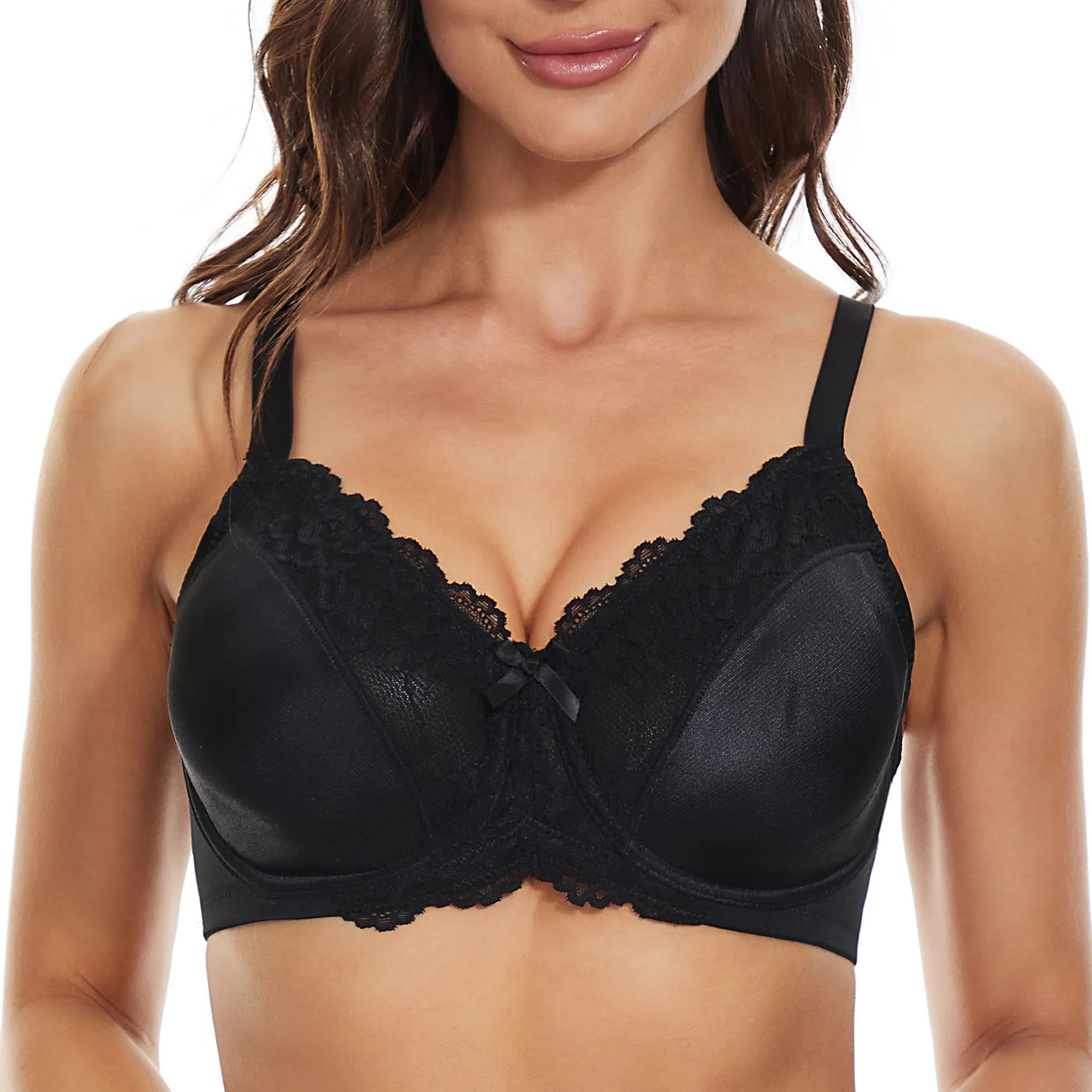 Plus Size Underwire Lace Floral Minimizer Bra - Black