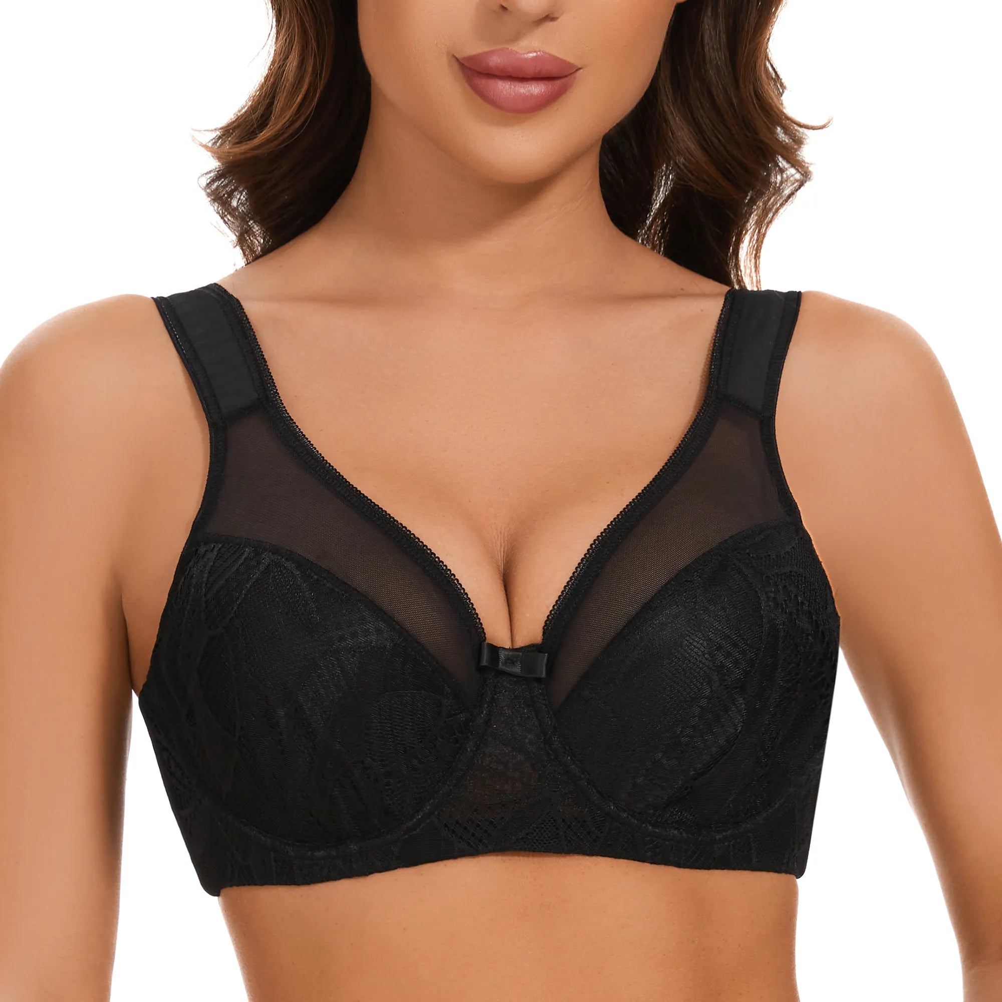 Sheroine Underwire Lace Minimizer Plus Size Lifting Bra - Black