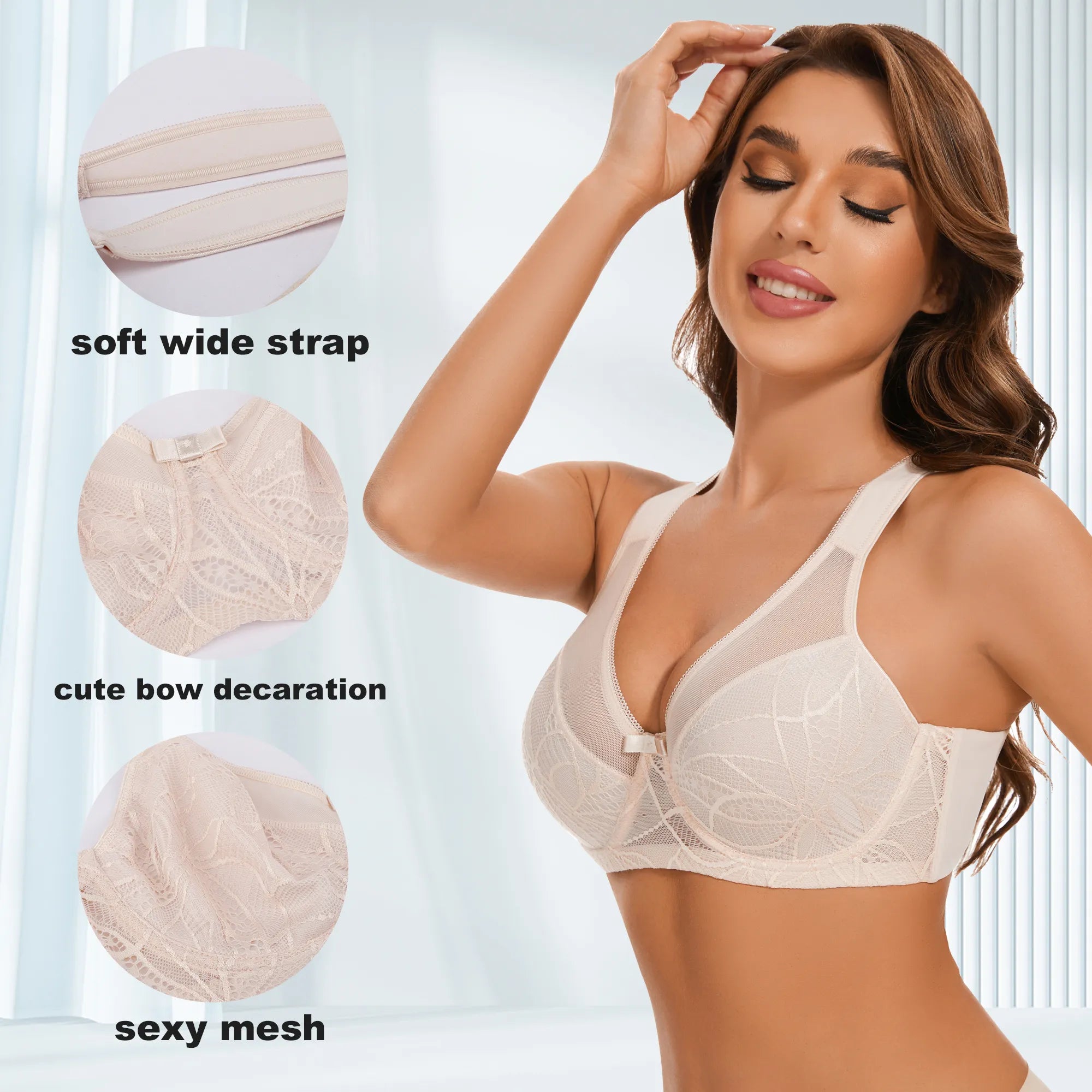 Sheroine Underwire Lace Minimizer Plus Size Lifting Bra - Nude