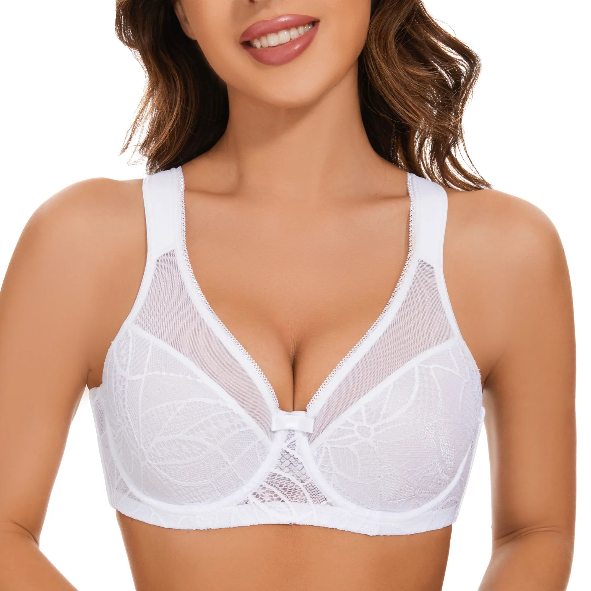 Sheroine Underwire Lace Minimizer Plus Size Lifting Bra - White