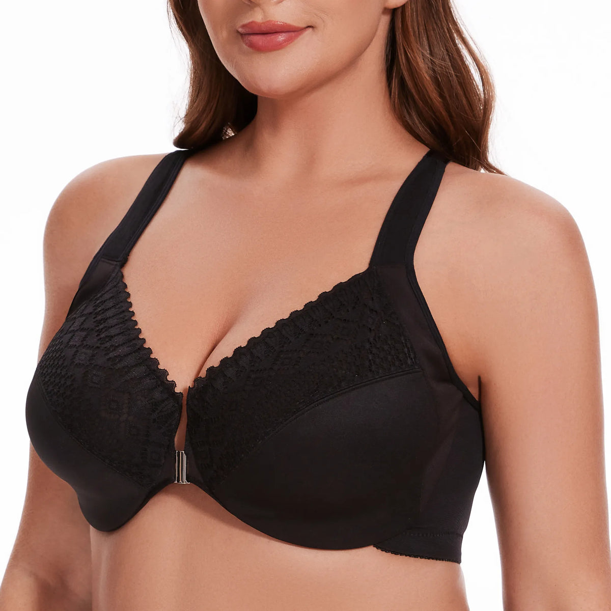 38dddd Sheroine Plus Size Underwire Front Closure Racerback Bra - Black