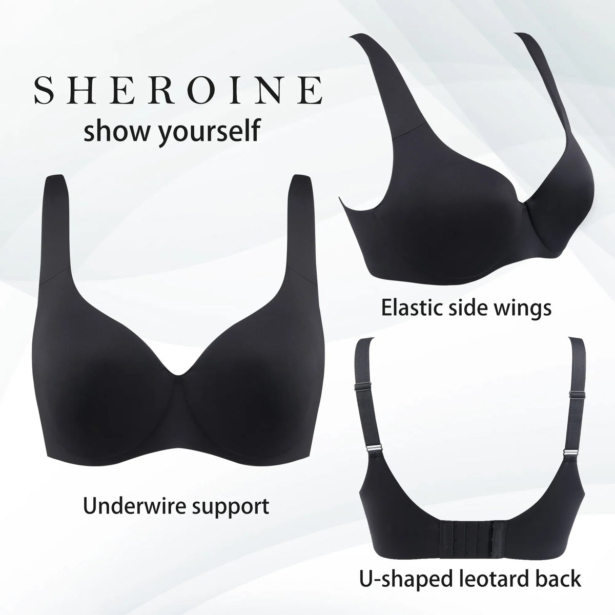 38dddd Sheroine Plus Size Underwire Seamless Full Coverage Bra - Black