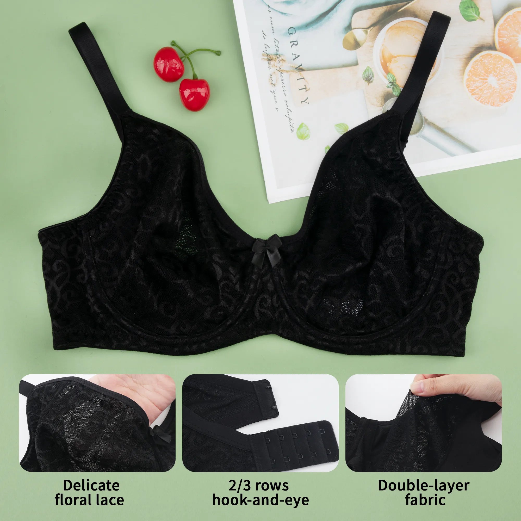 Sheroine Women's Lace Plunge See -Through Bra - Black