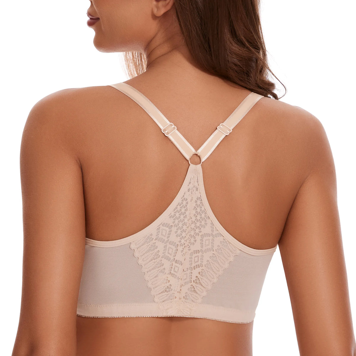 38dddd Sheroine Plus Size Underwire Front Closure Racerback Bra - Nude