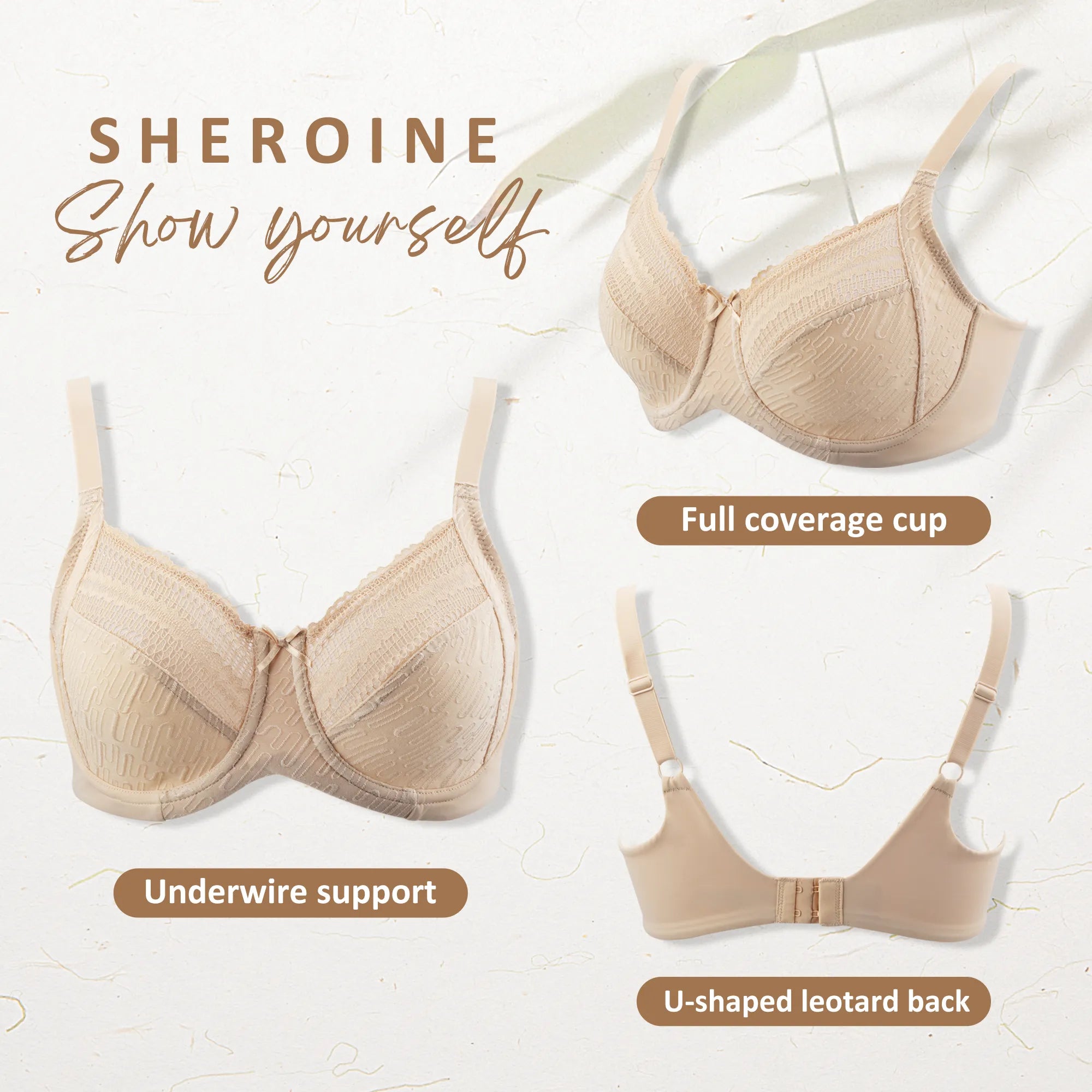 Sheroine Plus Size Full Coverage Underwire Bra - Nude